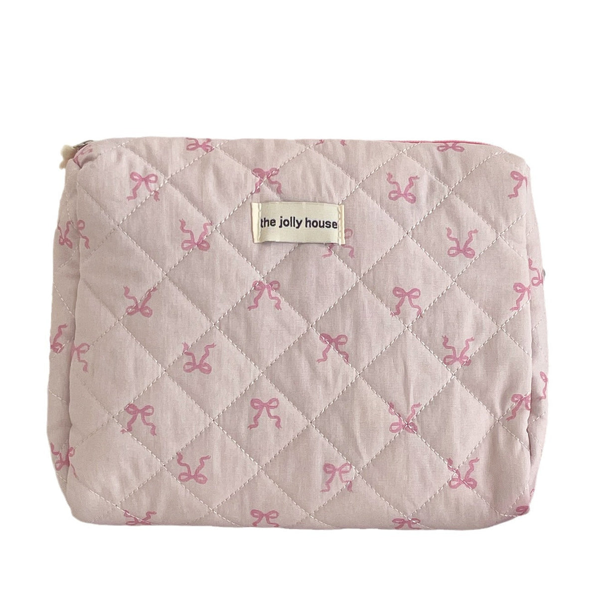 Pink Ribbon Bow Makeup Bag Quilted Pouch