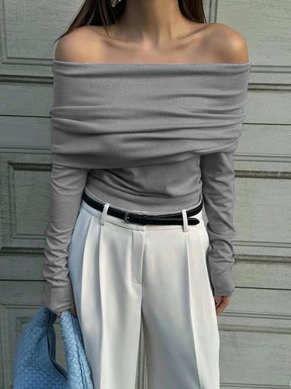 Off-The-Shoulder Knit Sweater Elegant Fitted Design