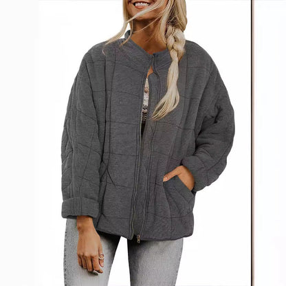 Solid Color Stand Collar Cotton Coat With Pockets