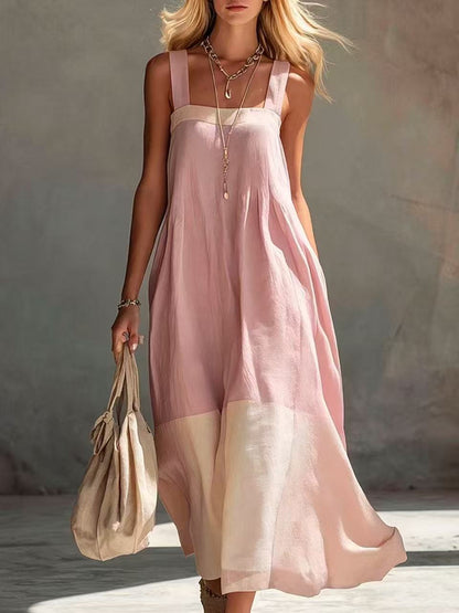 Color Block Hem Spaghetti Strap Maxi Dress