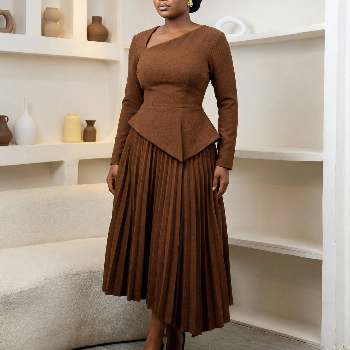 Elegant Off-Shoulder High-Waisted Midi Dress