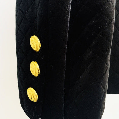 Double Breasted Velvet Blazer with Metal Lion Button