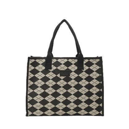 Large Houndstooth Woven Tote Bag Stylish Everyday Shoulder Bag