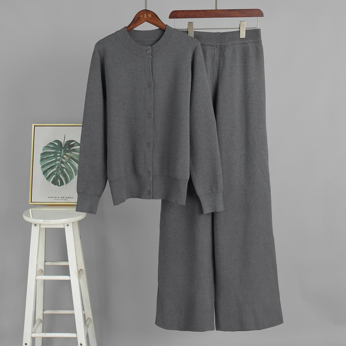 Casual Knit Cardigan Set with Long Pants