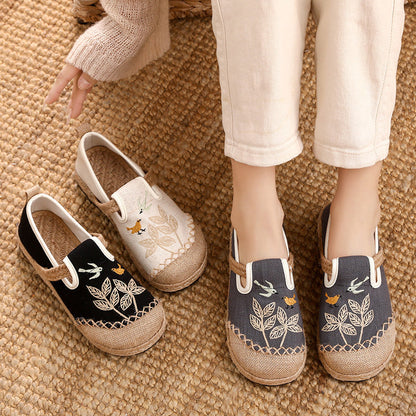 Ethnic Style Embroidered Cloth Shoes, New Hand-Embroidered Linen Shoes, Soft-Soled Breathable Woven Women'S Shoes