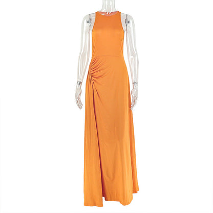 Solid Color Slim Fit Bodycon Dress Stylish Sleeveless Round Neck