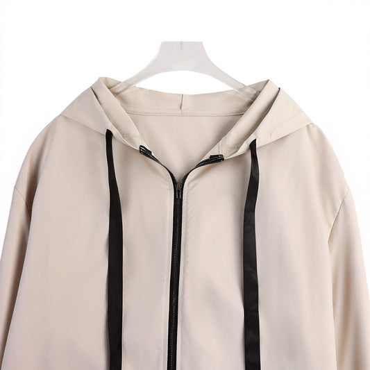 Plus Size Hooded Loose Jacket For Women Color Block Casual Outerwear