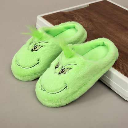 Funny Green Fuzzy Fur Warm Winter Slippers