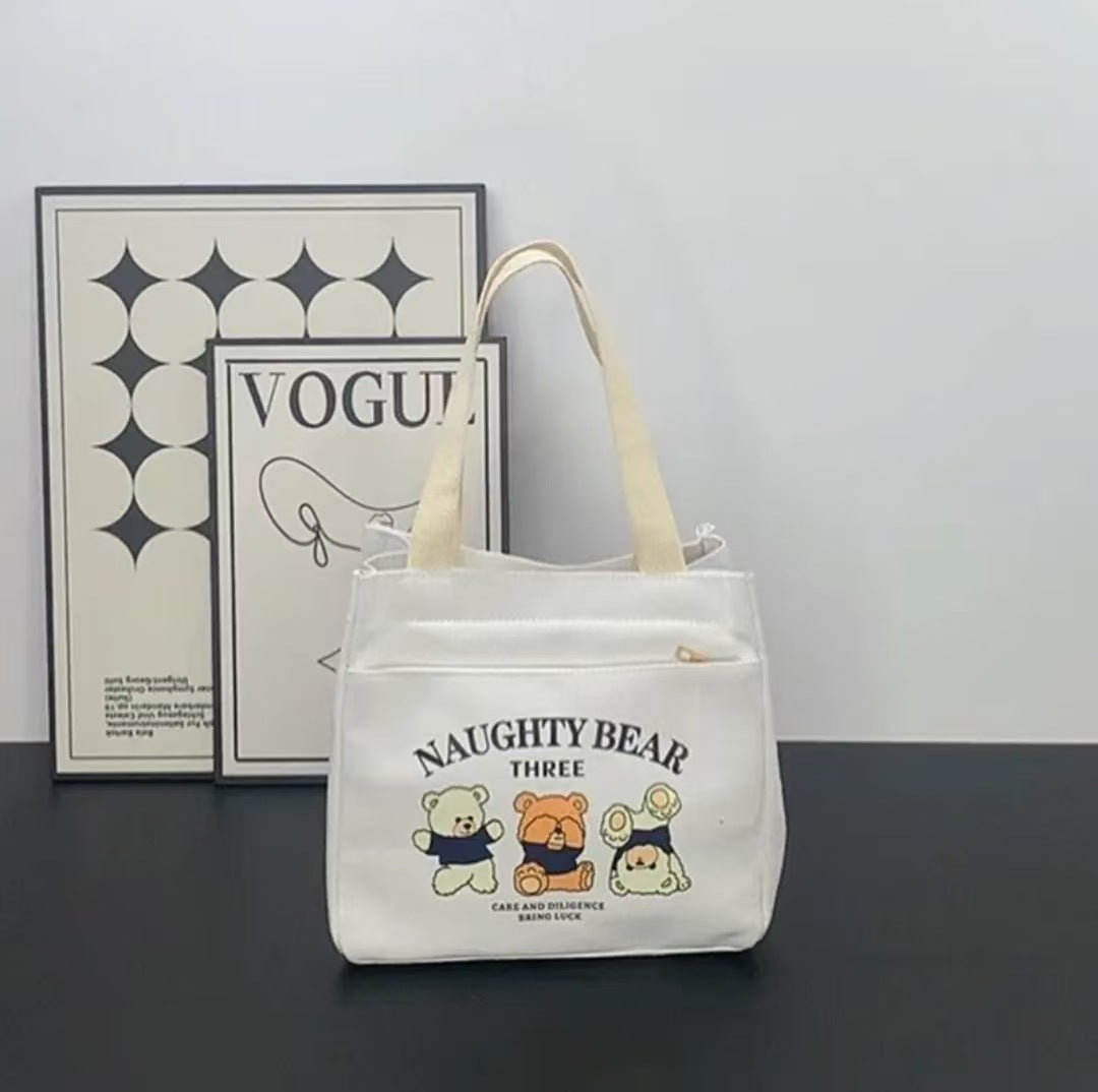 Teddy Bear Canvas Lunch Bag Large Capacity Student Tote Bag