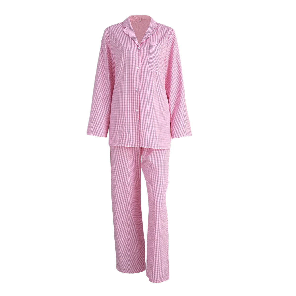 Plaid Color Contrast Long Sleeve Sleepwear Set