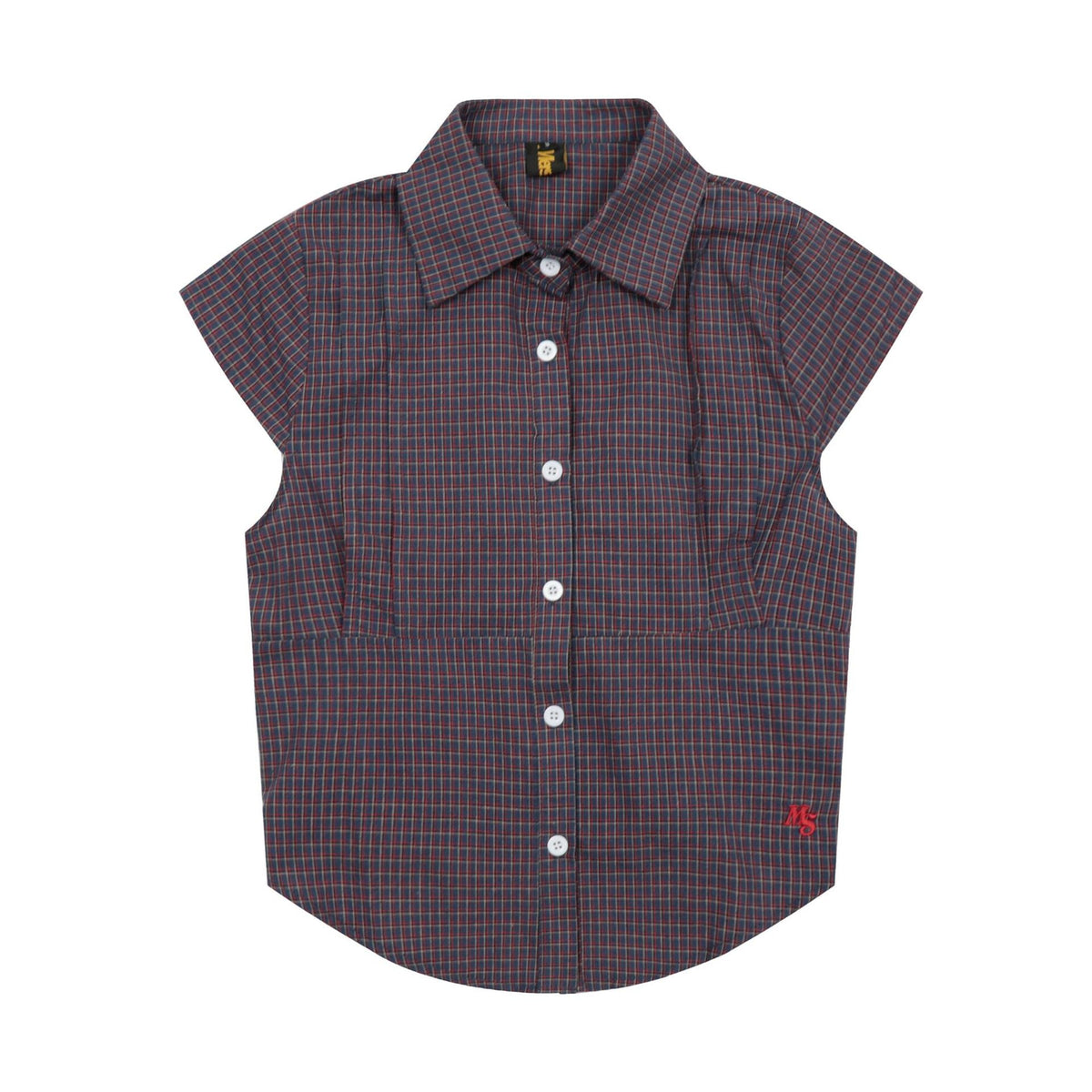Vintage Lapel Collar Plaid Short Sleeve Top