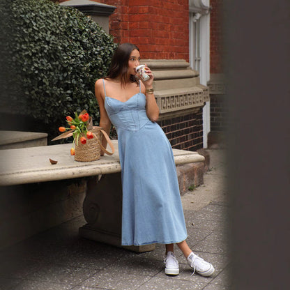 2025 Summer Women'S Clothing New Sleeveless Suspender Thin Imitation Denim Dress