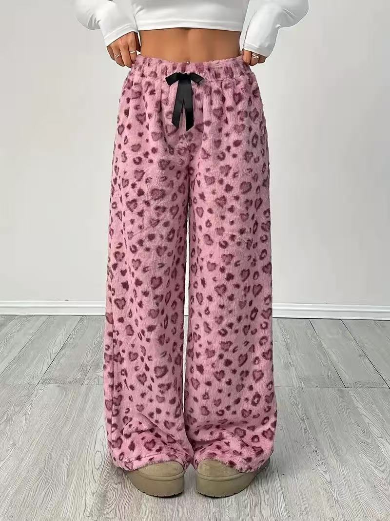 Casual Leopard Print Elastic Waist Wide Leg Pants