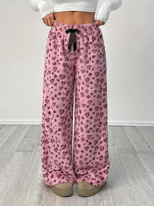 Casual Leopard Print Elastic Waist Wide Leg Pants