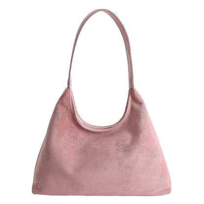 Floral Rhinestone Shoulder Bag Trendy Casual PU Handbag