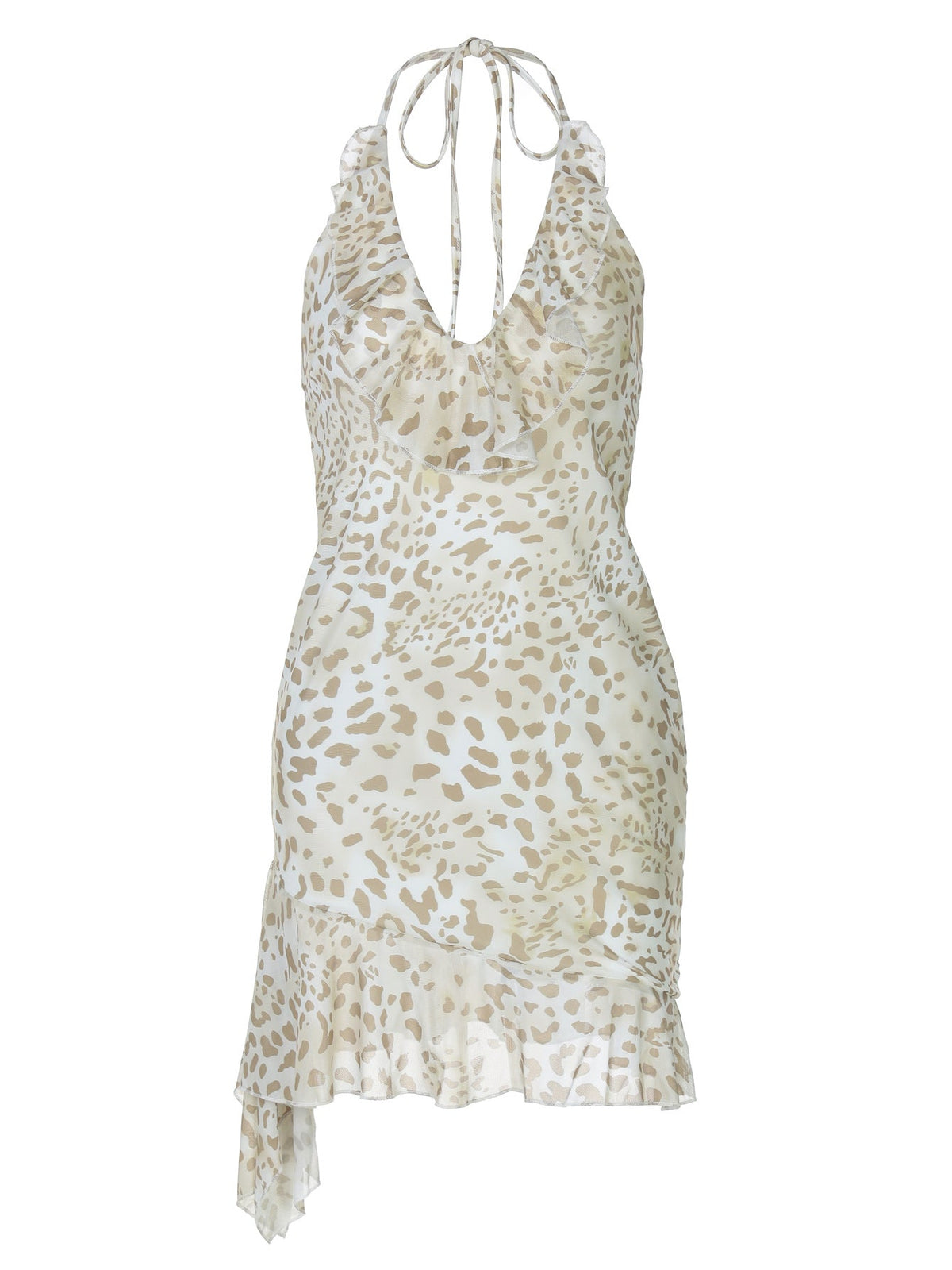 Trendy Leopard Print Bodycon Dress With Ruffled Neckline