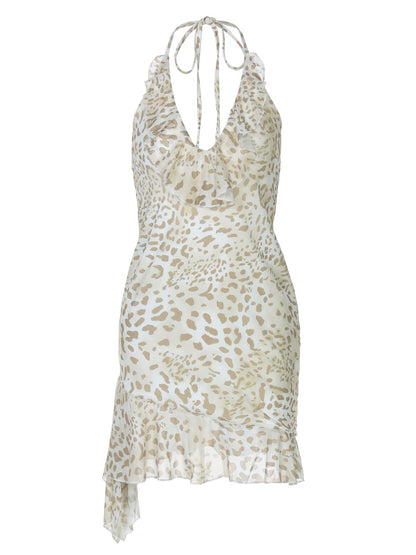 Trendy Leopard Print Bodycon Dress With Ruffled Neckline