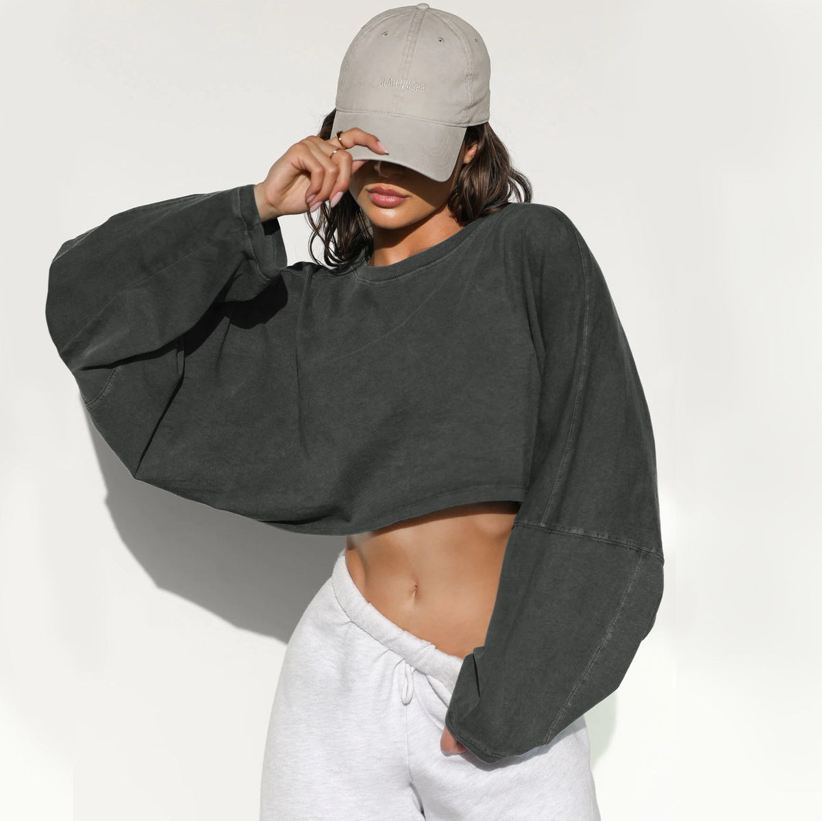 Casual Solid Color Crop Sweatshirt for Women
