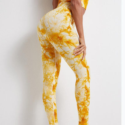 Seamless Yoga Pants Women'S Tie Dyed Printed High Waist Hip Lifting Sports Running Fitness Pants Large Tights