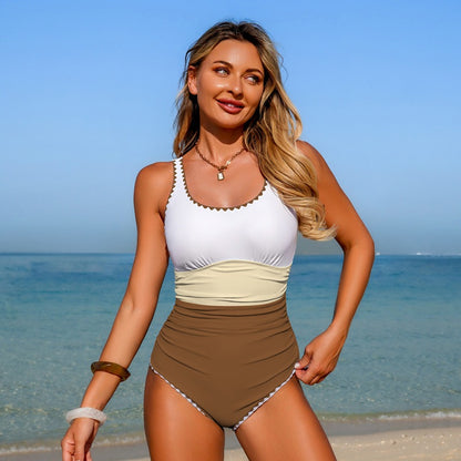 Color Block One-Piece Swimsuit Casual Swimwear