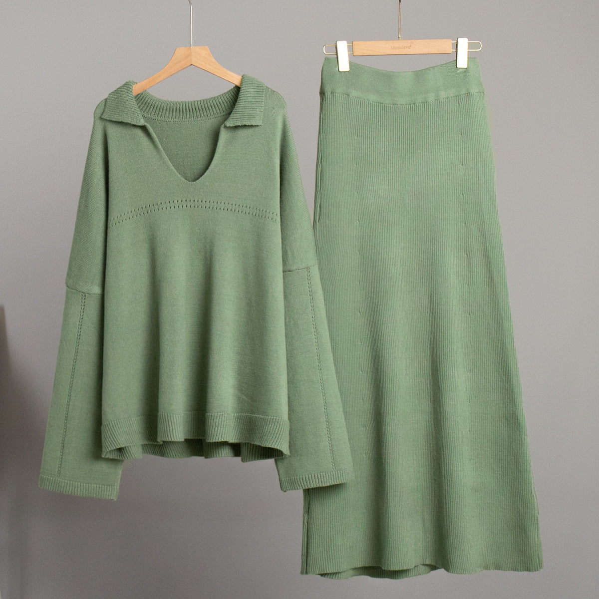 Fashionable V-Neck Knit Sweater And Skirt Set