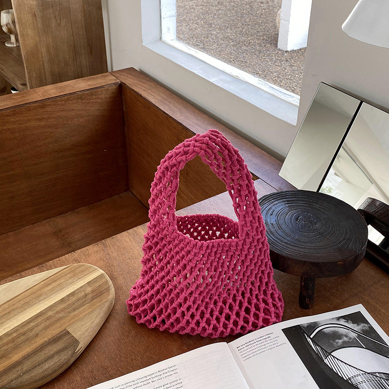 Stylish Woven Tote Bag Cotton Rope Handbag Weekend Casual