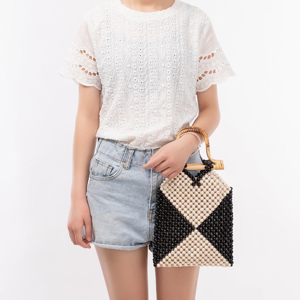 Color Block Bamboo Hollow Handbag