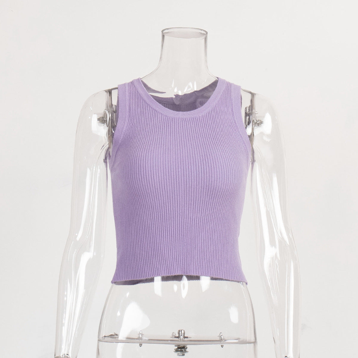 Knitted Tank Top For Women Solid Color Ribbed Fitted Casual Top