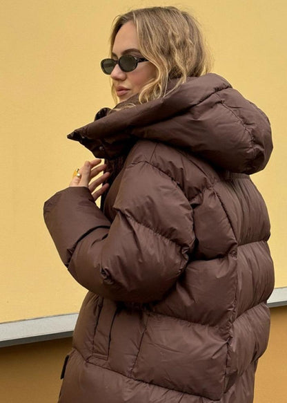 Chocolate Brown Hooded Quilted Puffer Jacket