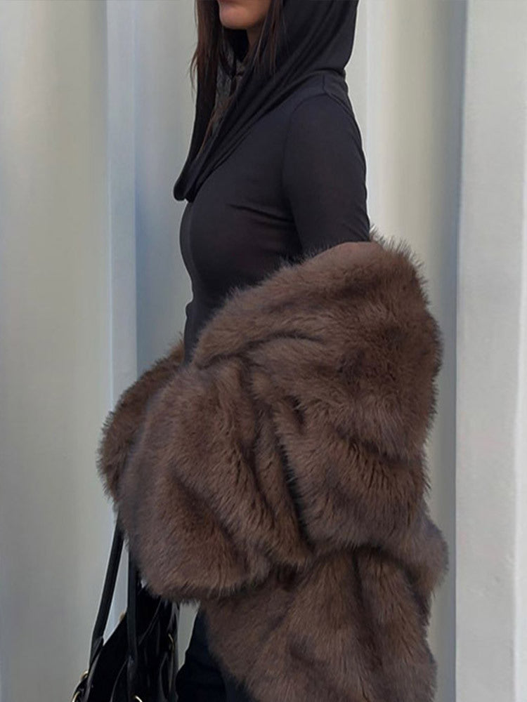 Faux Fur Jacket Dark Brown Ultra Soft Texture