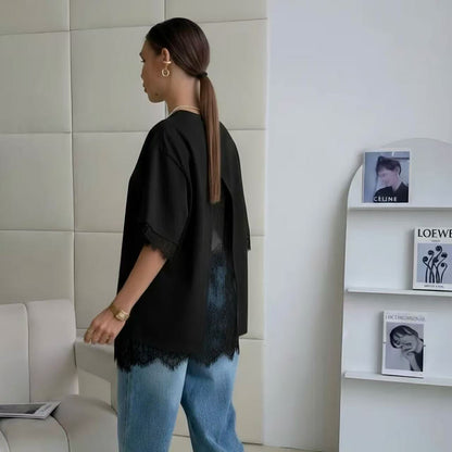 Oversized Lace Splicing Tee