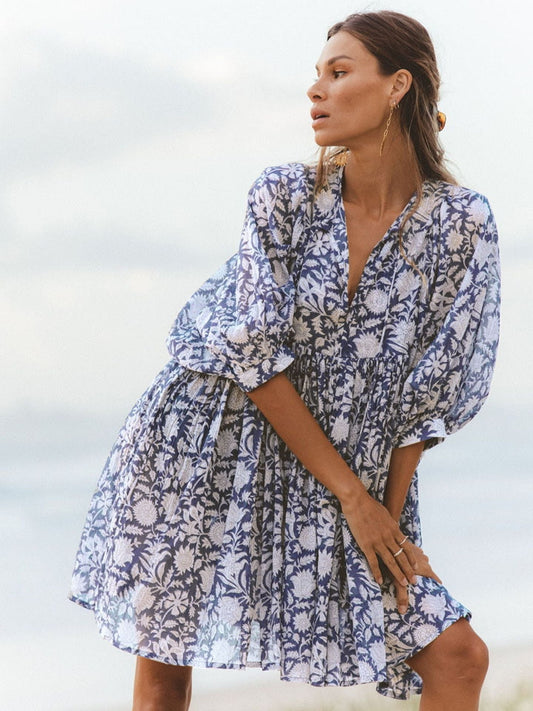 Floral Tie Loose Casual Dress Seaside Resort Dress