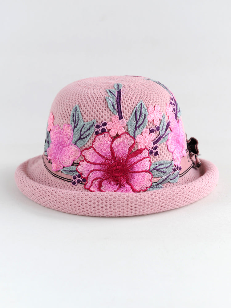 New Ethnic Style Embroidery Spring Knitted Fisherman Hat Sunscreen Sunshade Hat Women'S Summer Top Hat Tide Versatile Pot Hat