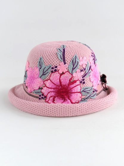 New Ethnic Style Embroidery Spring Knitted Fisherman Hat Sunscreen Sunshade Hat Women'S Summer Top Hat Tide Versatile Pot Hat