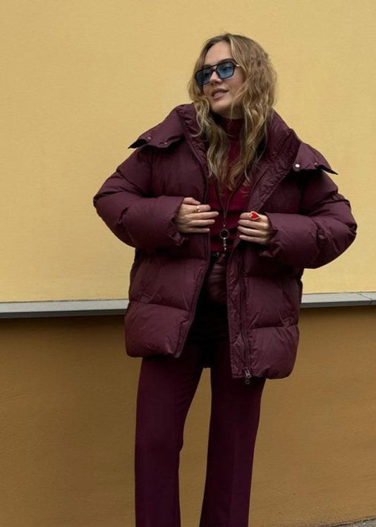 Hooded Puffer Jacket Quilted Burgundy Style