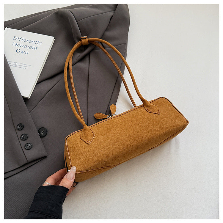 French Vintage Suede Tote Bag Stylish Casual Shoulder Bag