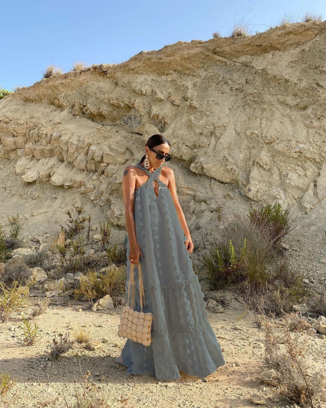 Elegant Solid Color Maxi Dress With 3D Floral Details