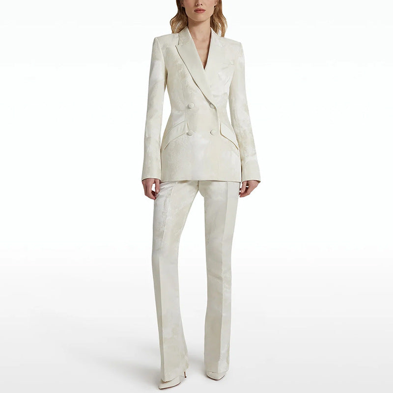 Floral Double-Breasted Long Blazer Suit Set