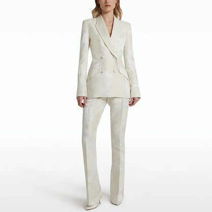 Floral Double-Breasted Long Blazer Suit Set