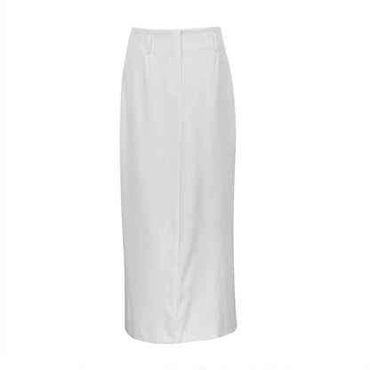 White A-Line Midi Skirt Trendy Casual Commuter