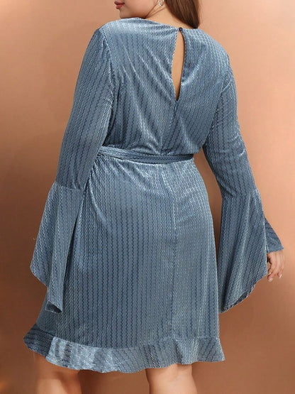 Plus Size V-Neck Flared Sleeve Dress Elegant Casual Short Dress