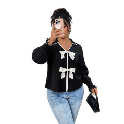 New Polo Neck Short Black Jacket with Bow Detail