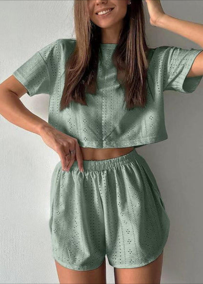 Eyelet Cotton Lounge Set Relaxed Fit Two Piece