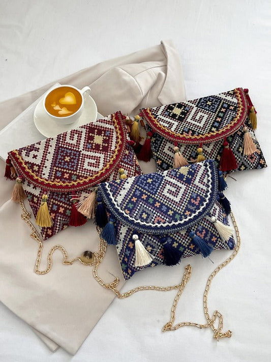 Vintage Ethnic Style Shoulder Bag Woven Canvas Crossbody Bag
