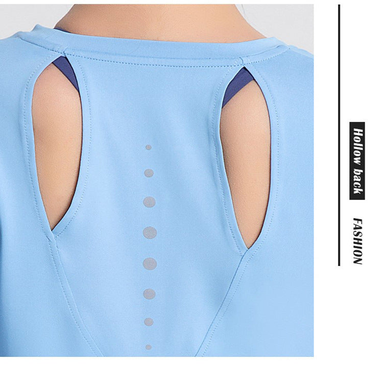 Sports Yoga Wear Women'S Loose Slimming Blouse And Quick-Drying Sportswear Solid Color Long-Sleeved Yoga Wear With Hollow Back