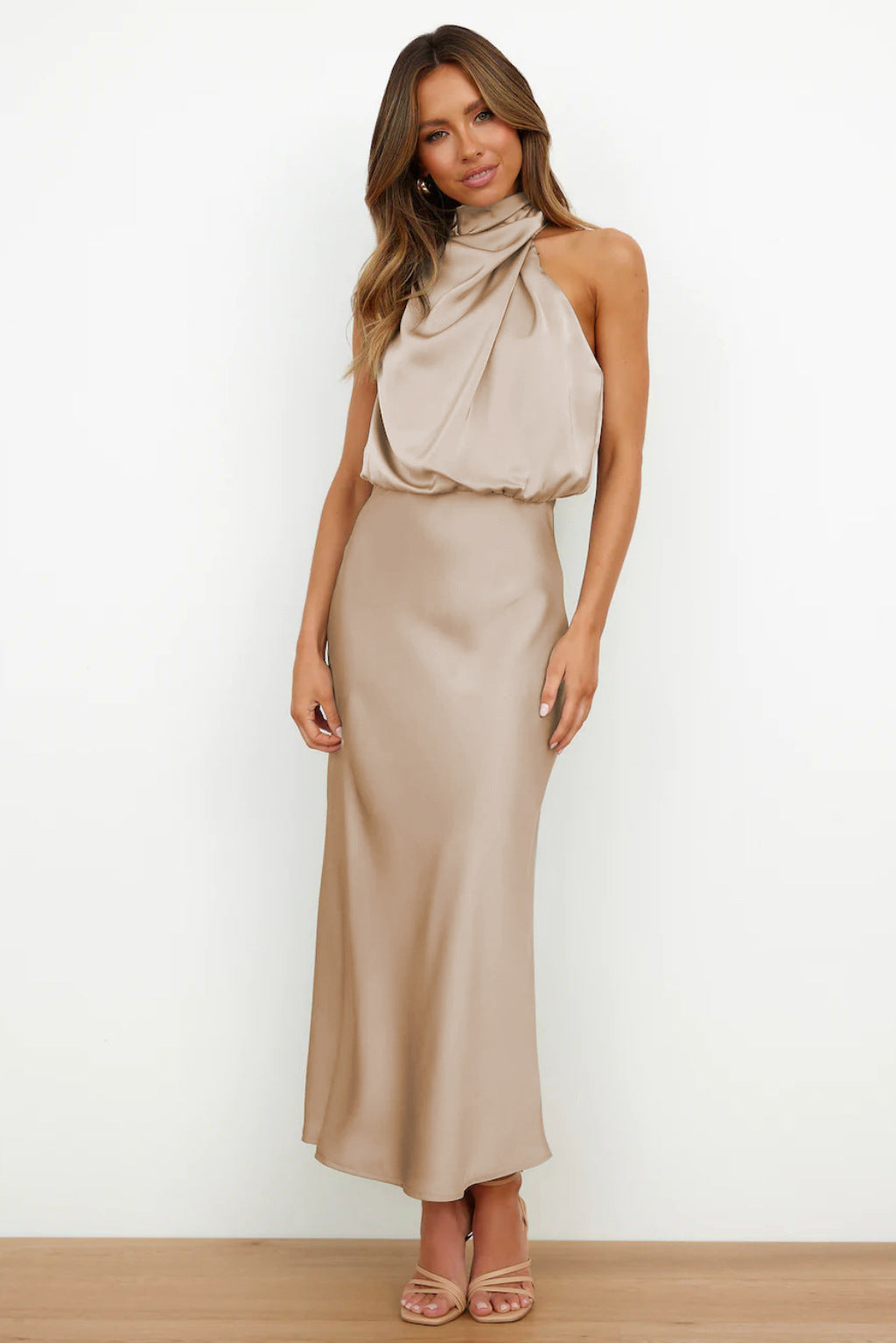 Elegant Sleeveless Satin Dress Casual Chic Evening Gown