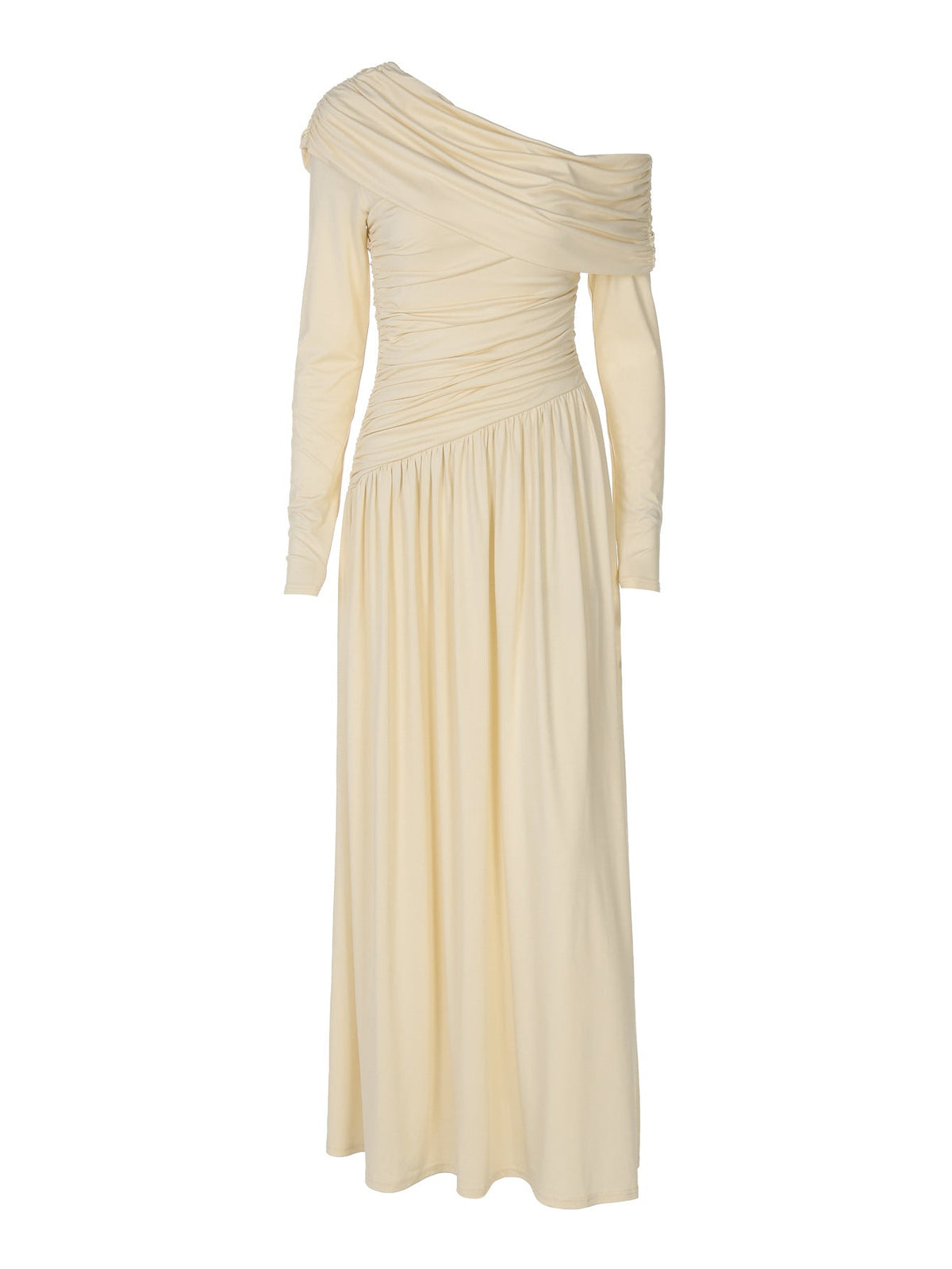 Elegant Off-Shoulder Solid Color Dress with Ruched Waist