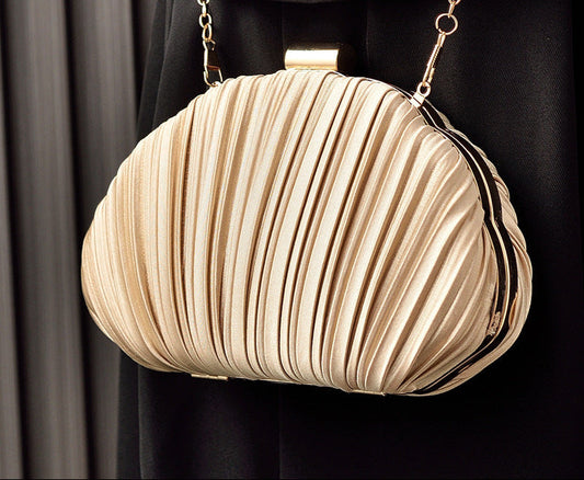 Shell-Shaped Clutch Evening Bag with Ruffles
