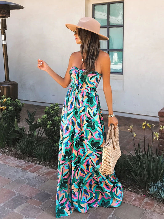 Summer Temperament Women'S Print High Waist Wrap Chest Jumpsuit Casual Pants