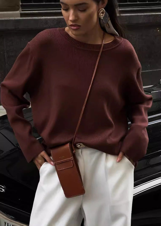 Relaxed Fit Ribbed Knit Sweater Brown